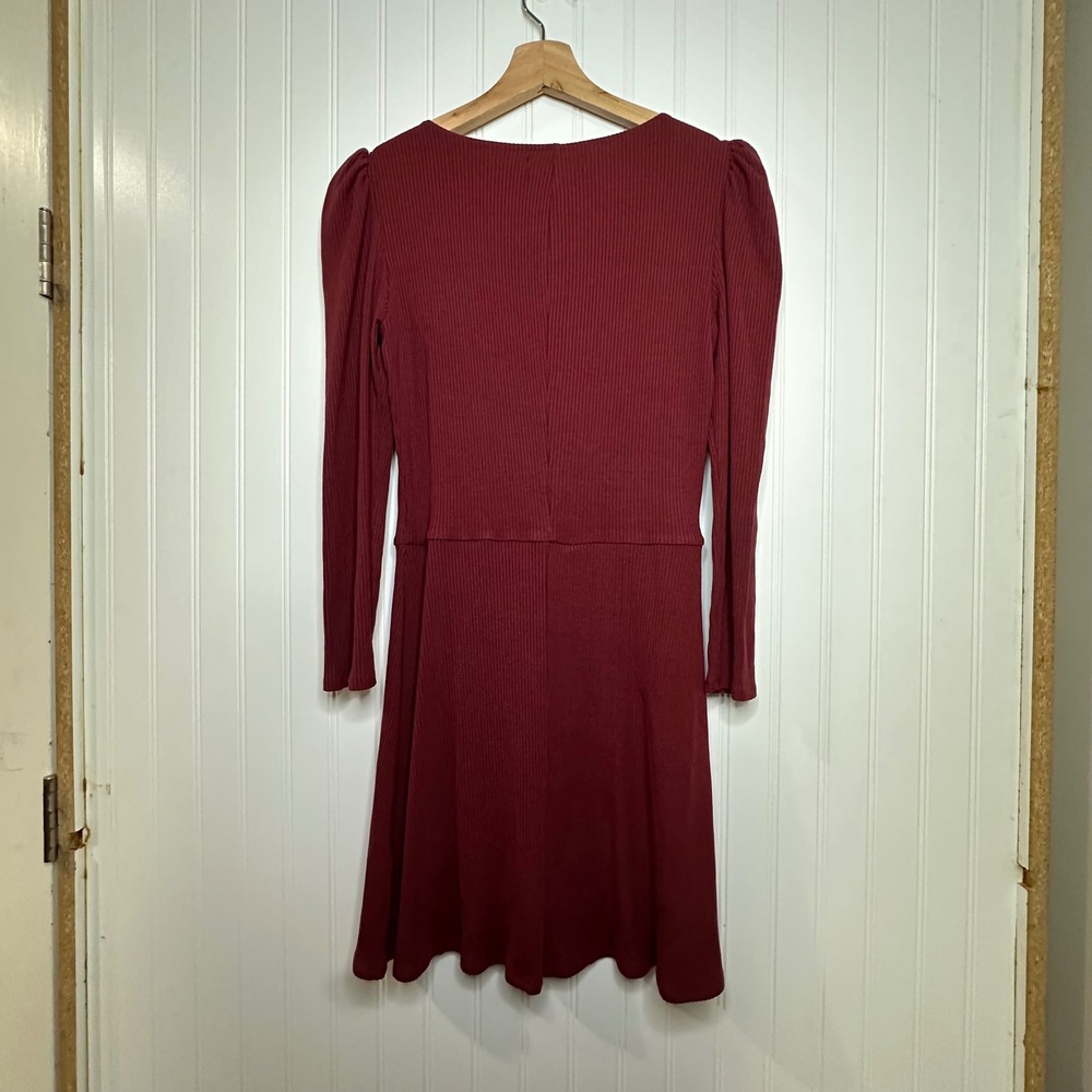 Reformation Annabella Ribbed Knit Long Sleeve Mini‎ Dress Tie Front Size  Large - Picture 6 of 12
